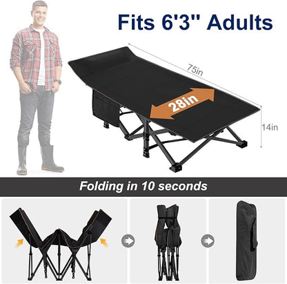 ABORON Camping Cot for Adult 28" Extra Wide, 2PK Heavy-Duty 1200D Oxford Cot for Sleeping, Portable Folding Camp Bed with Mat & Carry Bag