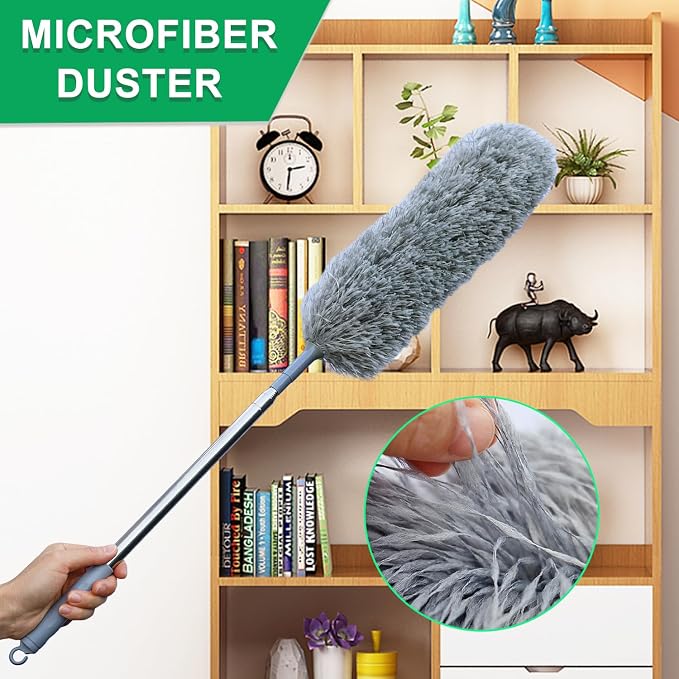 Microfiber Feather Duster with Extendable Pole, 100-inch Extra-Long Dusters - Image 3