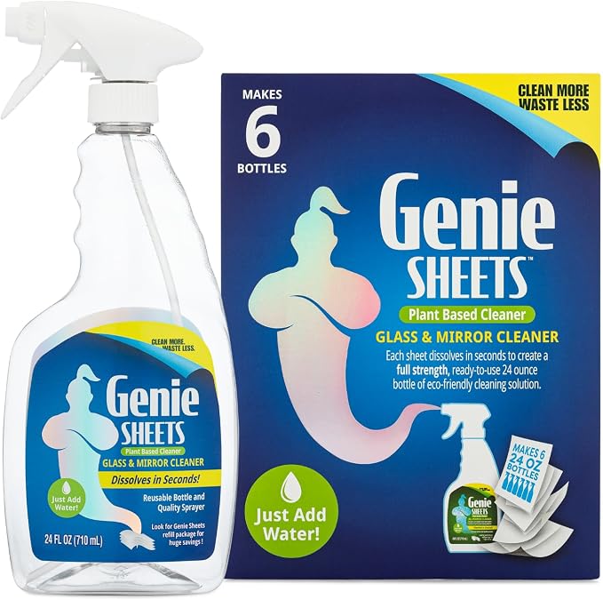Genie Sheets Glass & Mirror Cleaner | 1 Bottle by MicrofiberWholesale