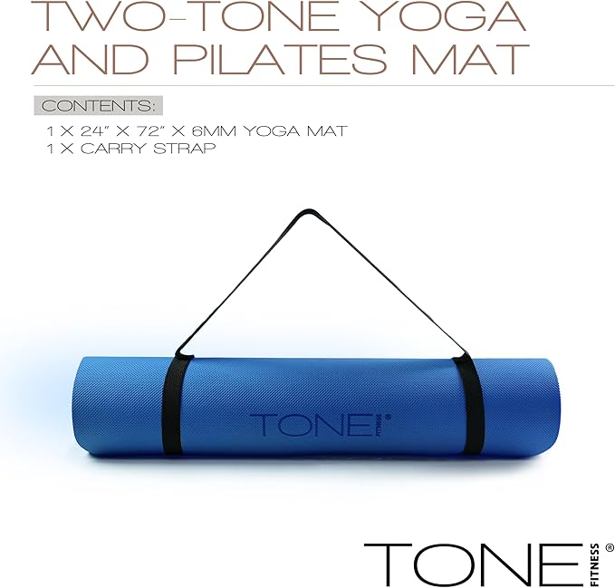 TONE Fitness Yoga Mat 1/4" Thick Non Slip Exercise & Pilates Mat for Home Workouts with Carrying Strap | Multiple Options