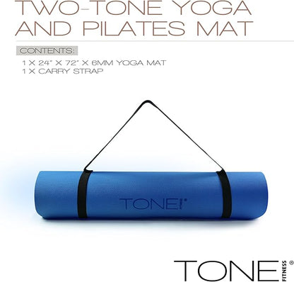 TONE Fitness Yoga Mat 1/4" Thick Non Slip Exercise & Pilates Mat for Home Workouts with Carrying Strap | Multiple Options