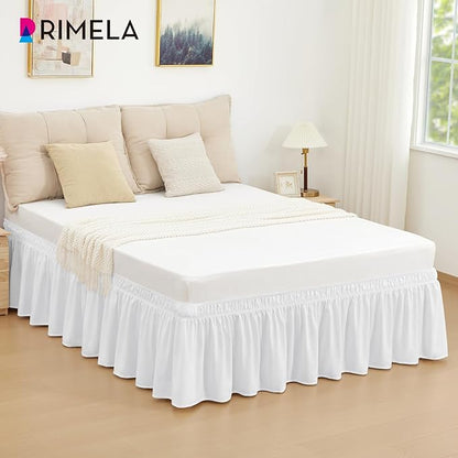 RIMELA Bed Skirt Queen Size Moon White 15 Inch Drop, Wrap Around Elastic Bedskirt, Dust Ruffle for Adjustable Bed Base Soft Durable Fabric Machine Washable Easy to Install Bed Skirts