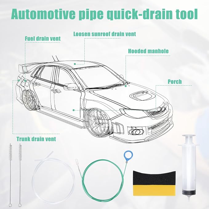 6pcs Auto Sunroof Drain Cleaning Tool, Include 5m/196.9in Long Tube Cleaner - Image 3