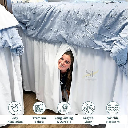 Shreem Linen Dorm Room Bed Skirt Twin XL 50 Inch Drop, 100% Microfiber Extra Long Bedskirt, White