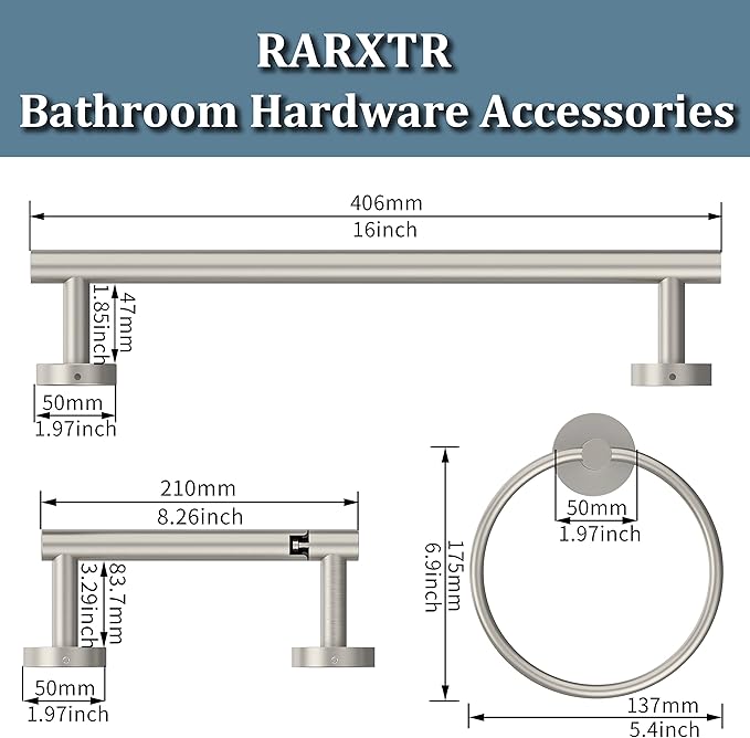 3pc Bathroom Hardware Set with Brushed Toilet Paper Holder & Towel Ring & Towel - Image 6