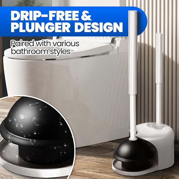 2 in 1 Toilet Brush and Plunger Set, Extended Handle Plunger, Toilet Bowl Brush - Image 6