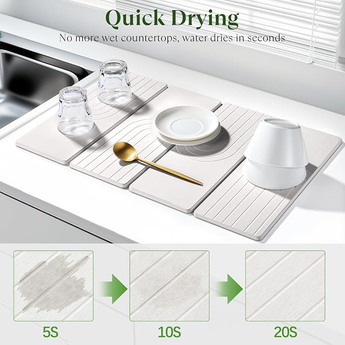 Large Stone Dish Drying Mat for Kitchen Counter, Quick Dry Stone Dishes Mats - Image 2