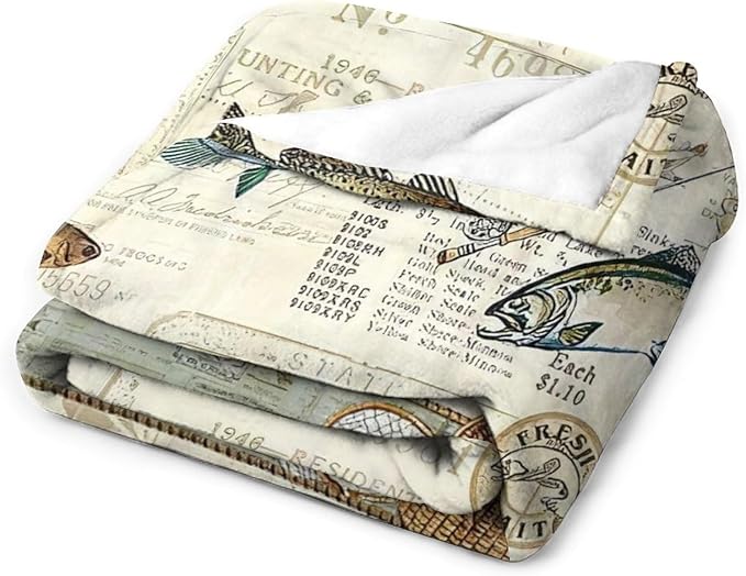Fishing Blanket Gifts for Men and Kids - Soft Warm Cozy Fleece Throw for Adults - Fish Theme Couch Sofa Bed Cover 40"x50"