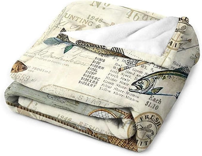 Fishing Blanket Gifts for Men and Kids - Soft Warm Cozy Fleece Throw for Adults - Fish Theme Couch Sofa Bed Cover 40"x50"