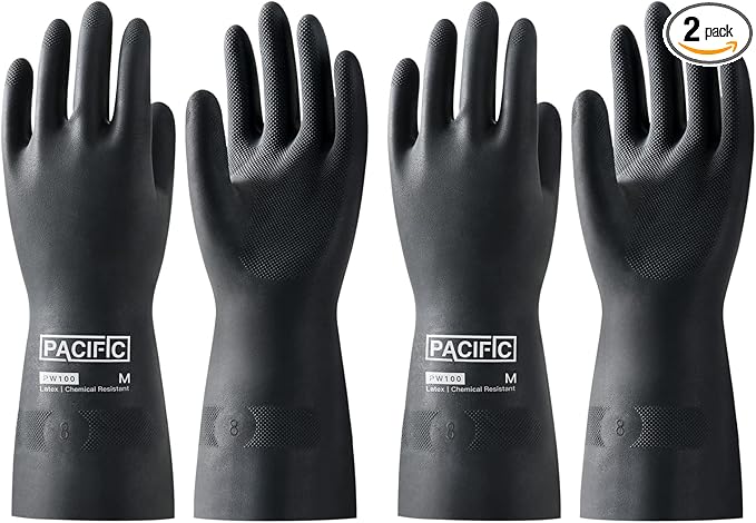PACIFIC PPE 2 Pairs Chemical Resistant Gloves, Heavy Duty Industrial Rubber by PACIFICPPE