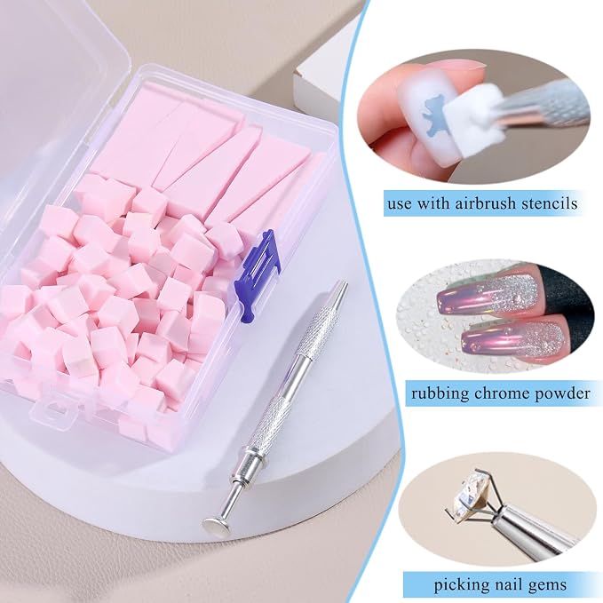 100Pcs Soft Nail Sponges for Ombre, Gradient Effect Pink Nail Art Sponges - Image 6