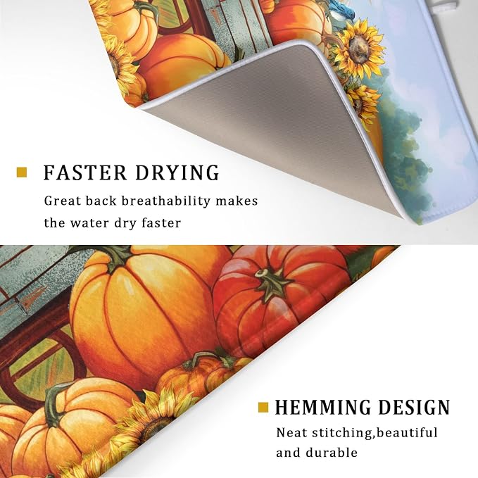 Thanksgiving Autumn Harvest Pumpkin Dish Drying Mat - Image 3
