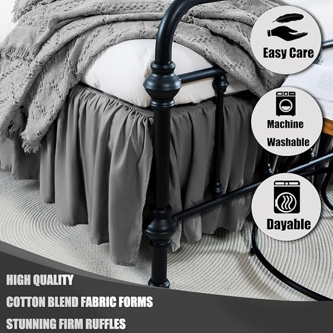 Grey Bed Skirt Queen Size Ruffled Bed Skirt with Split Corners, Queen Bed Skirt 14 Inch Drop, TSUTOMI Queen Size Bed Skirt Grey for Ruffled Bed Skirt with Split Corners, Bed Skirt Queen Size