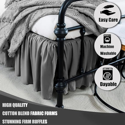 Grey Bed Skirt Queen Size Ruffled Bed Skirt with Split Corners, Queen Bed Skirt 14 Inch Drop, TSUTOMI Queen Size Bed Skirt Grey for Ruffled Bed Skirt with Split Corners, Bed Skirt Queen Size