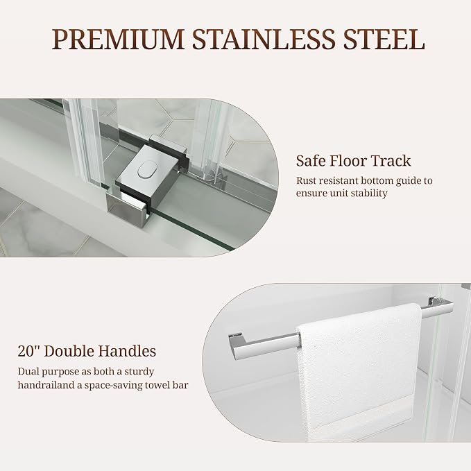 68-73" W x 80" H Frameless Shower Door, Double Sliding Glass Shower Door - Image 8