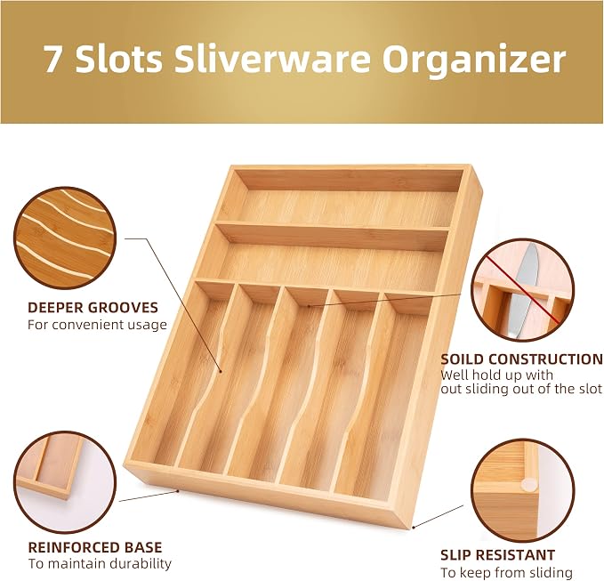 Silverware Organizer Bamboo Kitchen Drawer Organizer Utensil Organizer - Image 4