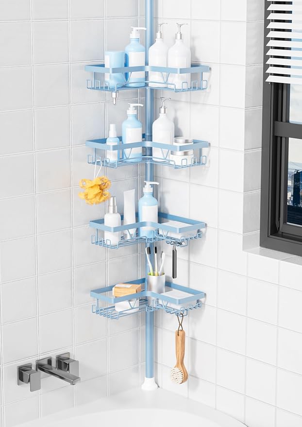 KEGII Shower Caddy Tension Pole, 4-Tier Rustproof Adjustable Corner Bathroom by KEGII