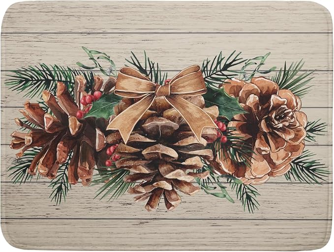 Winter Pine Cone Dish Drying Mat Holly Berries Dish Draining Mat Microfiber by Giwawa