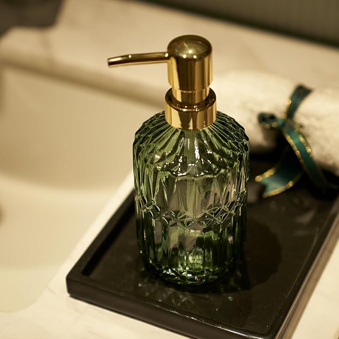 Glass Soap Dispenser Green Bottle Gold Plastic Pump Refillable Kitchen Sink - Image 7