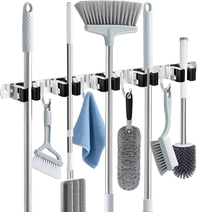 Broom Holder Wall Mount, Broom Organizer Wall Mount Stainless Steel Broom and by HANZENMA