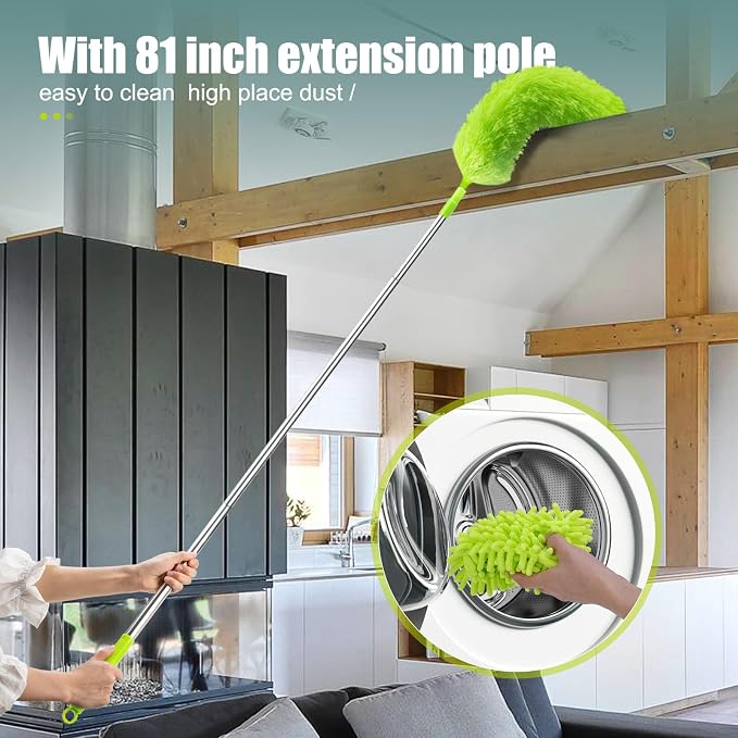 Microfiber Duster with Extension Pole 30 to 100'', Bendable Reusable Washable - Image 4