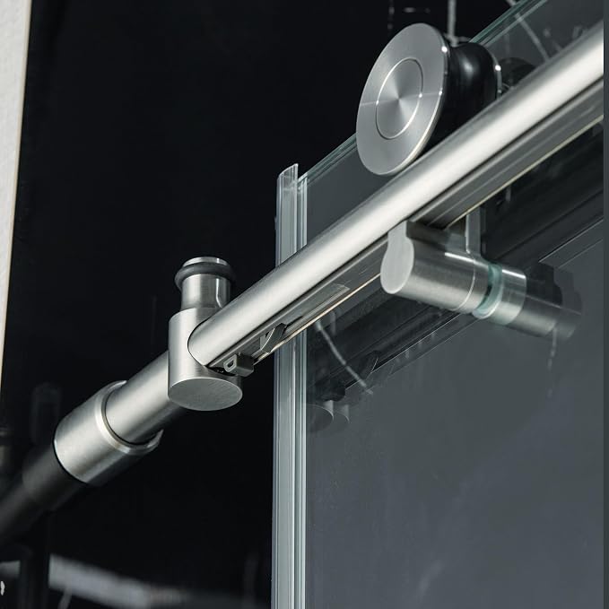 Woodbridge Frameless Single Sliding Shower Doors in Brushed Nickel Finish - Image 10