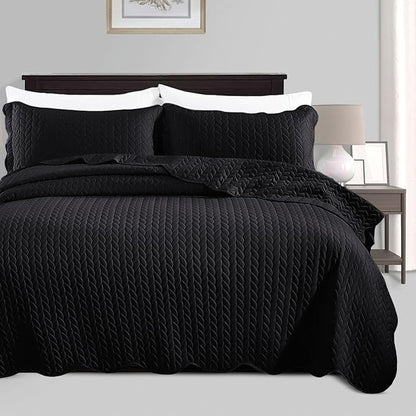 IR Imperial Rooms King Quilt Bedding Set Size (106" x 96") + 2 Pillow Shams (20" x 36"+ 2") - 3 Pcs All Season Lightweight Reversible Microfiber Coverlet Embossed Quilt Bedspread (Black)