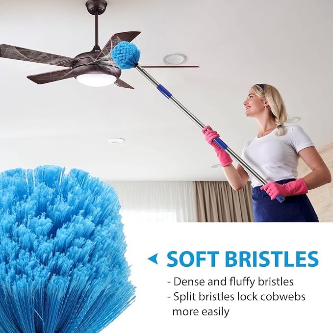Cobweb Duster with Extension Pole, 4-10FT Stainless Steel Spider Web Brush with - Image 2