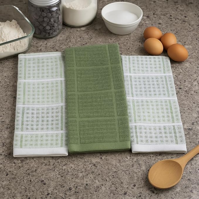 Sage Green Kitchen Dish Towels – Set of 3 100% Cotton Cloth Soft Cleaning - Image 4