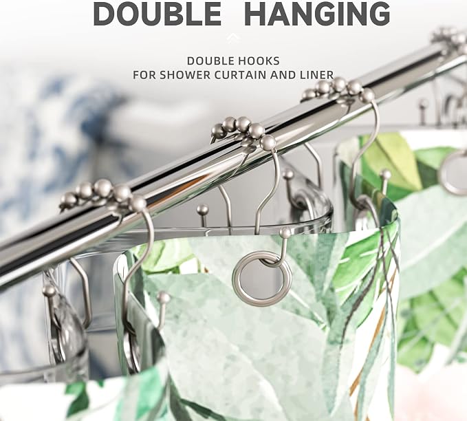 Shower Curtain Hooks Rust Proof Shower Curtain Rings, Smooth Glide Double Hook - Image 6