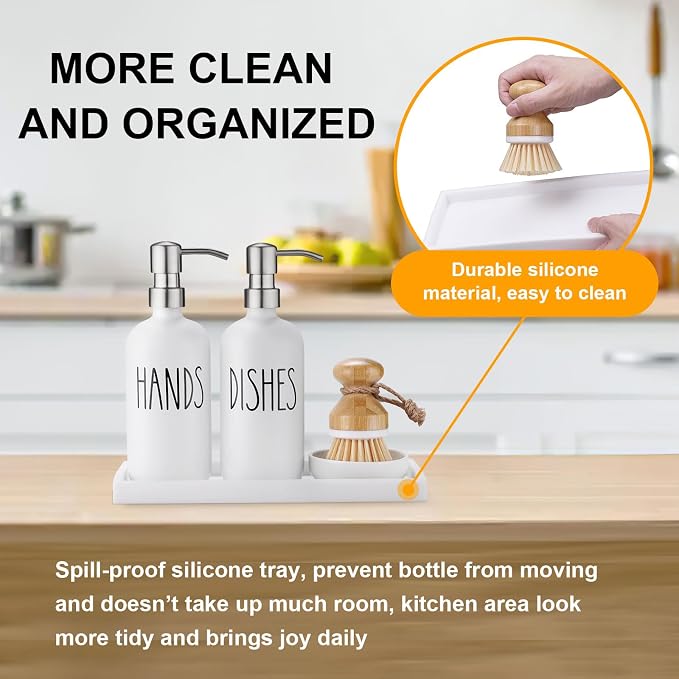 Glass Soap Dispenser for Kitchen, Farmhouse Kitchen Dish Hand Soap Dispenser Set - Image 5