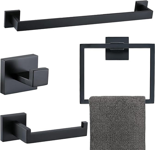 Matte Black Bathroom Accessories Bath Accessories Set Towel Racks by TQKAG