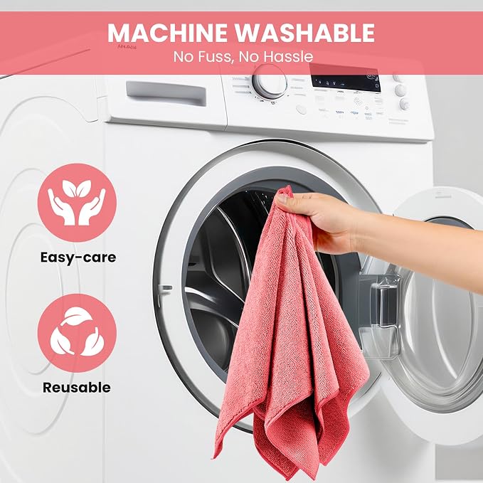 Microfiber Cleaning Cloth, 12 Pack Pink Cleaning Rags - Image 7