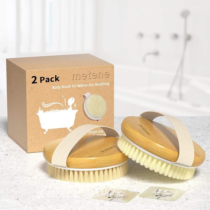 Metene 2 Pack Bamboo Dry Body Brushes, Shower Brush Wet and Dry Brushing - Image 7