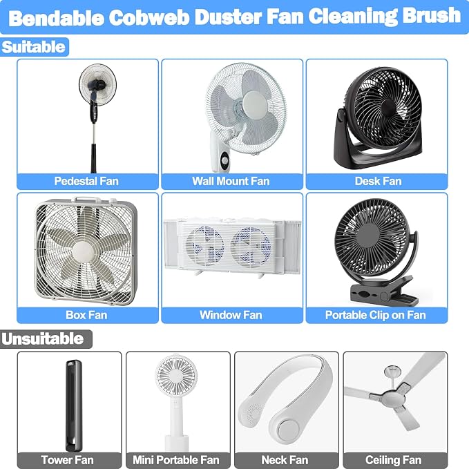 XANGNIER Fan Cleaning Brush Tools Set, Bendable Cobweb Duster Remover - Image 3