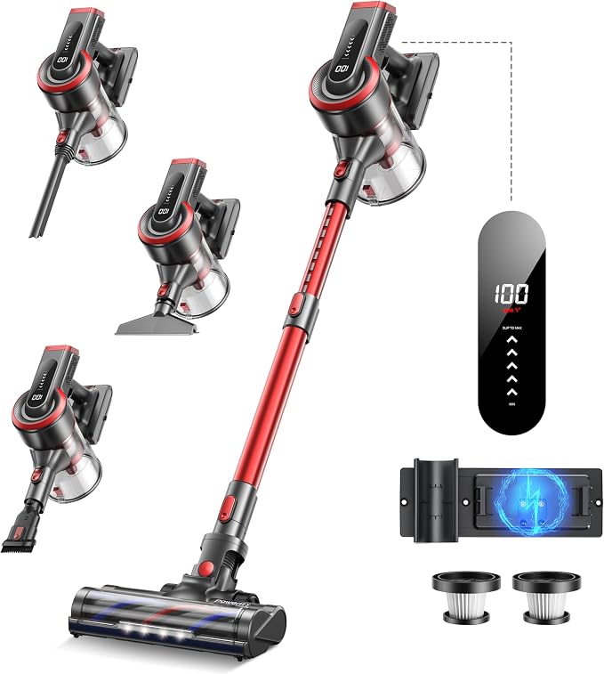 Cordless Vacuum Cleaner, 40kPa/450W Stick Cordless Vacuum Up to 55 Mins Runtime by Powerffy