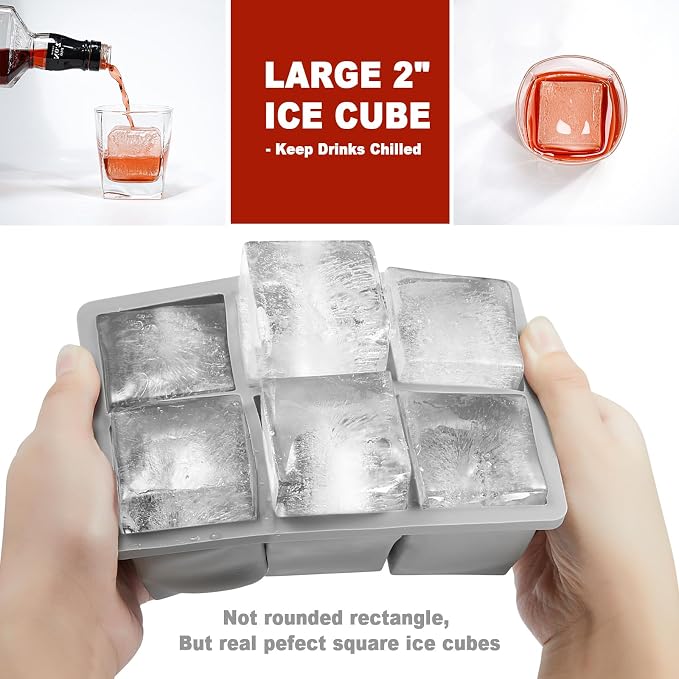 Nax Caki Ice Cube Trays 3 Pack for Whiskey, Large Square Silicone Ice Cube - Image 4