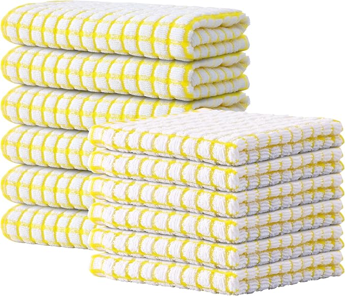 Kitinjoy Cotton 12 Pack Kitchen Towels and Dishcloths Sets, 16 x 25 Inch & 12 X by Kitinjoy
