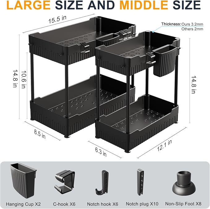 2 Pack Under Sink Organizer, Under Bathroom Cabinet Organizer - Image 2
