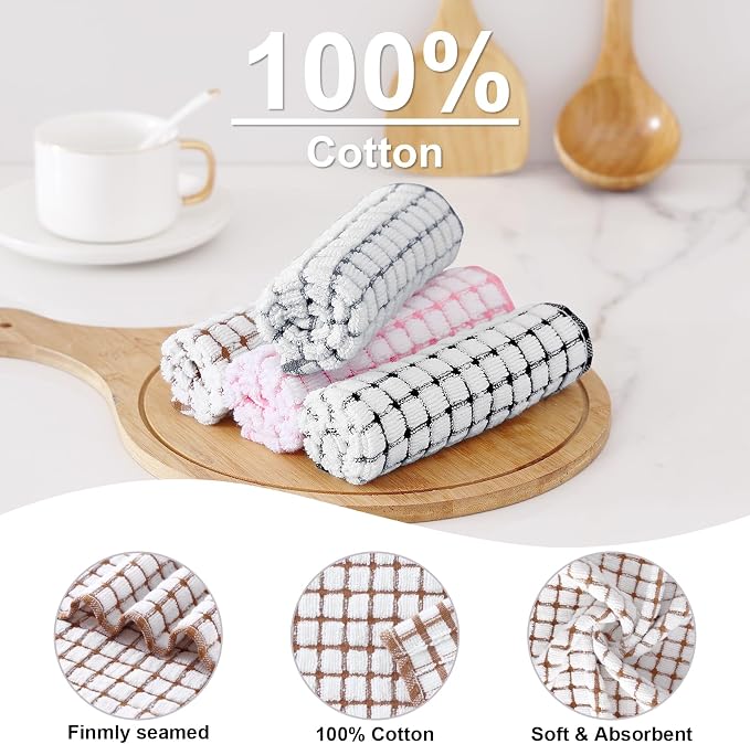 Kitinjoy Cotton 16 Pack Terry Kitchen Dish Cloths, 12 x 12 Inches Super Soft - Image 2