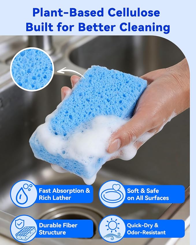 Temede 12-Count Cellulose Sponges, Non-Scratch Kitchen Sponges - Image 3