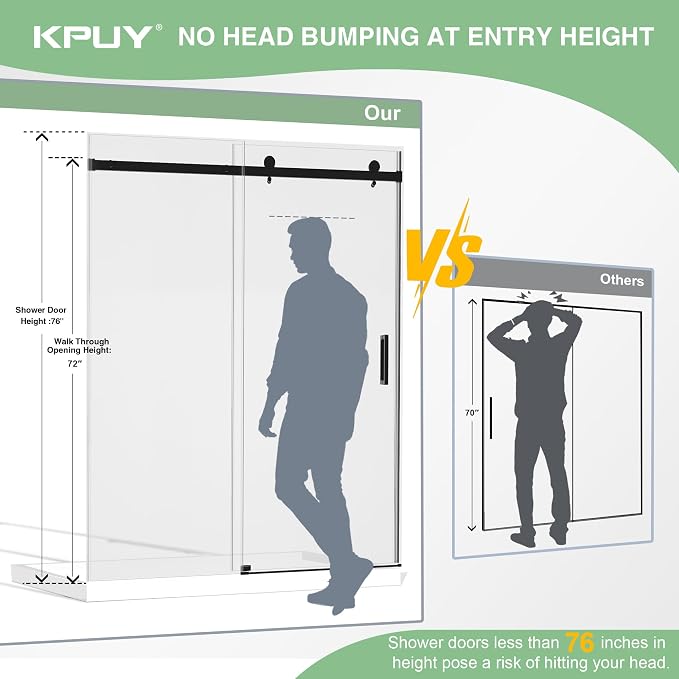 KPUY Frameless Shower Door, 55-60" W x 76" H Sliding Glass Shower Door - Image 2