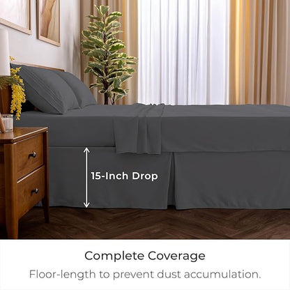 Mellanni Bed Skirt Cal King Size- Bed Skirting - 15-Inch Tailored Drop Pleated Dust Ruffle - Hotel Luxury Bedding - Wrinkle, Fade, Stain Resistant - 1 Bedskirt (Cal King, Gray)