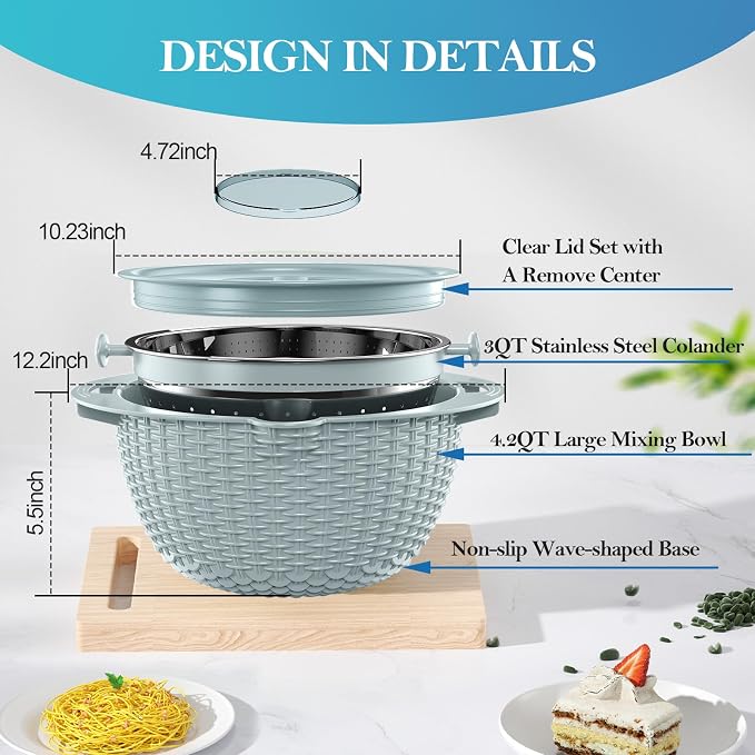 4 in 1 Colander with Mixing Bowl Set, Colander - Image 2