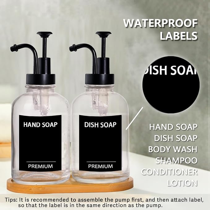 12oz Dish Soap Dispenser for Kitchen, Hand Glass Soap Dispenser Set - Image 4