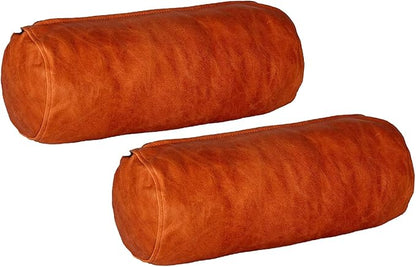 Neck Roll Pillow Cushion Cover, 16x5 Inch Full Moon Round Bolster Pillow Case, Cylinder Soft Lambskin Leather Pillowcase for Head, Spine & Neck Support During Sleep - Rusk Artical Pack of 2