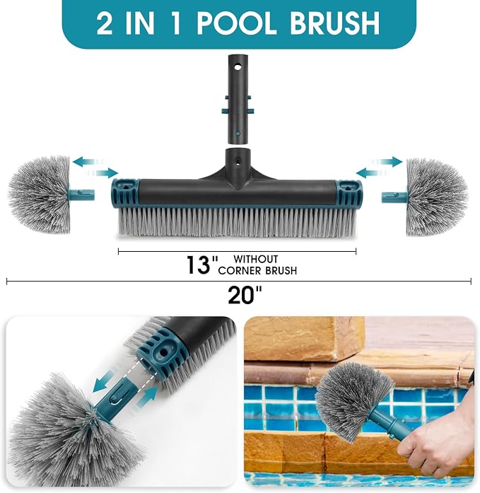 20'' Pool Brush Head, Detachable Pool Cleaning Brush - Image 2