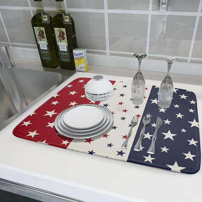 Blue Red White Star July of 4th Patriotic Dish Drying Mat - Image 6