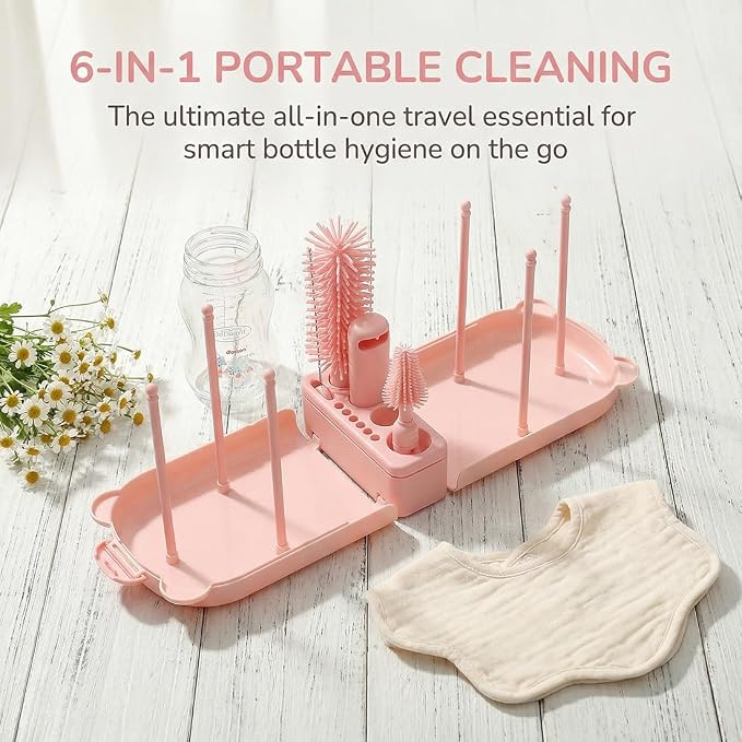 6 In1 Baby Bottle Brush Kit, Portable Silicone Bottle Brush Cleaner Set - Image 5
