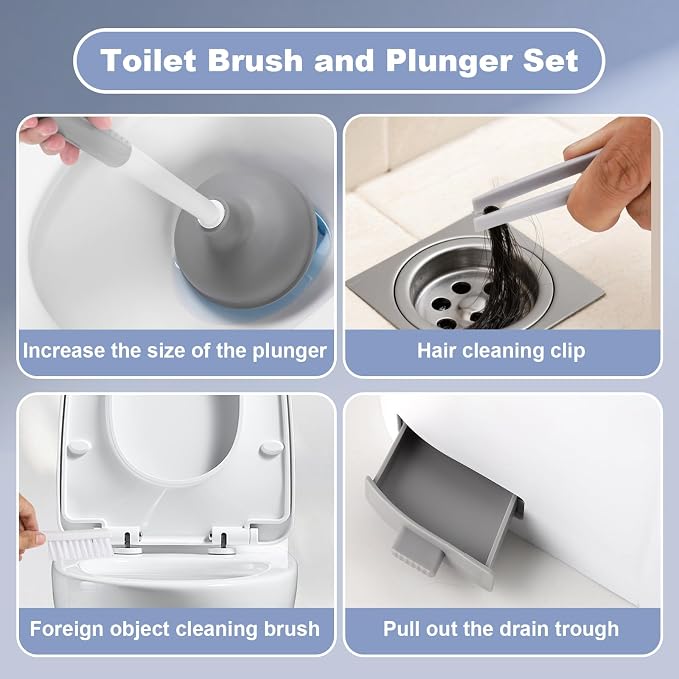 Toilet Brush and Plunger Set 4 in 1 Toilet Brush and Holder - Image 7